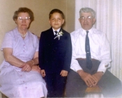 Ben and Lydia Kramer Ansotetter with grandson Richard Wieser, son of Alice Anstoetter Wieser and Eugene Wieser, May 1960